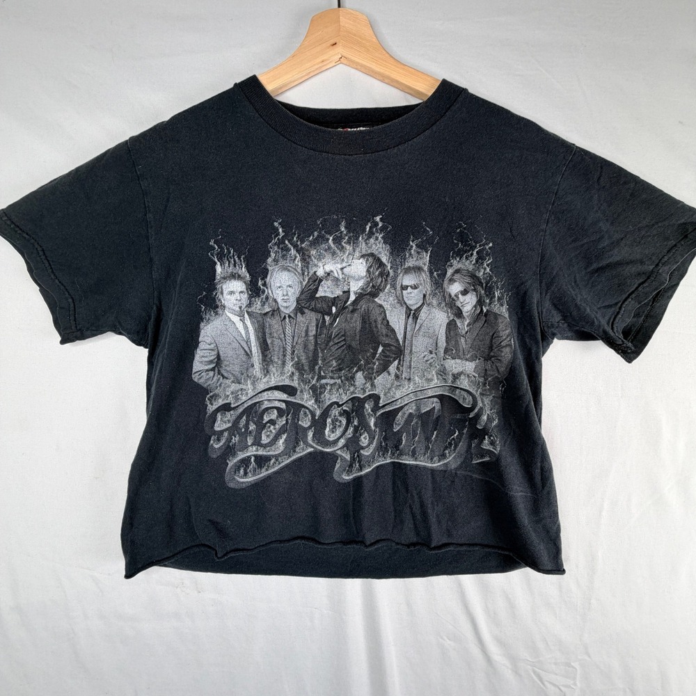 Aerosmith Giant Band Tee Black Cropped Graphic T-Shirt Rock Music Vintage Style